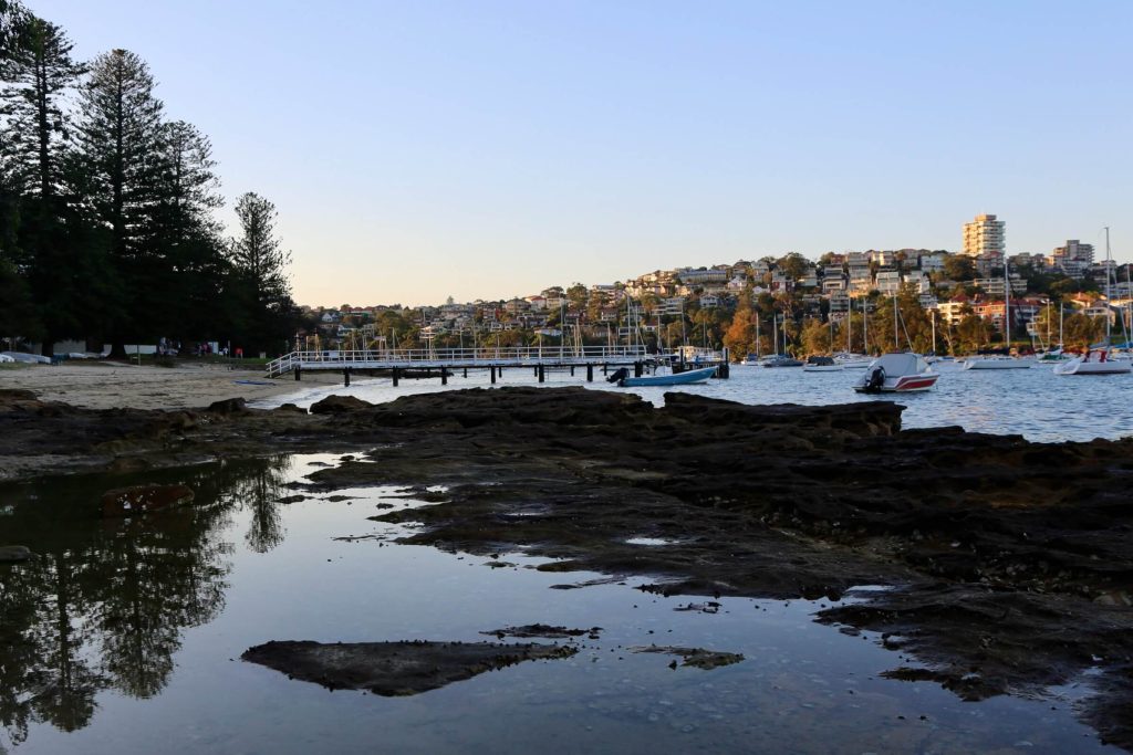 View across the rocks at Forty Baskets Beach in Sydney