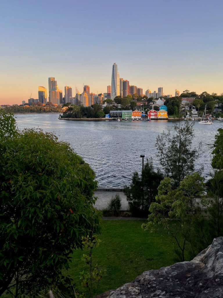 A view across the park ad water from Ballast Park in Balmain