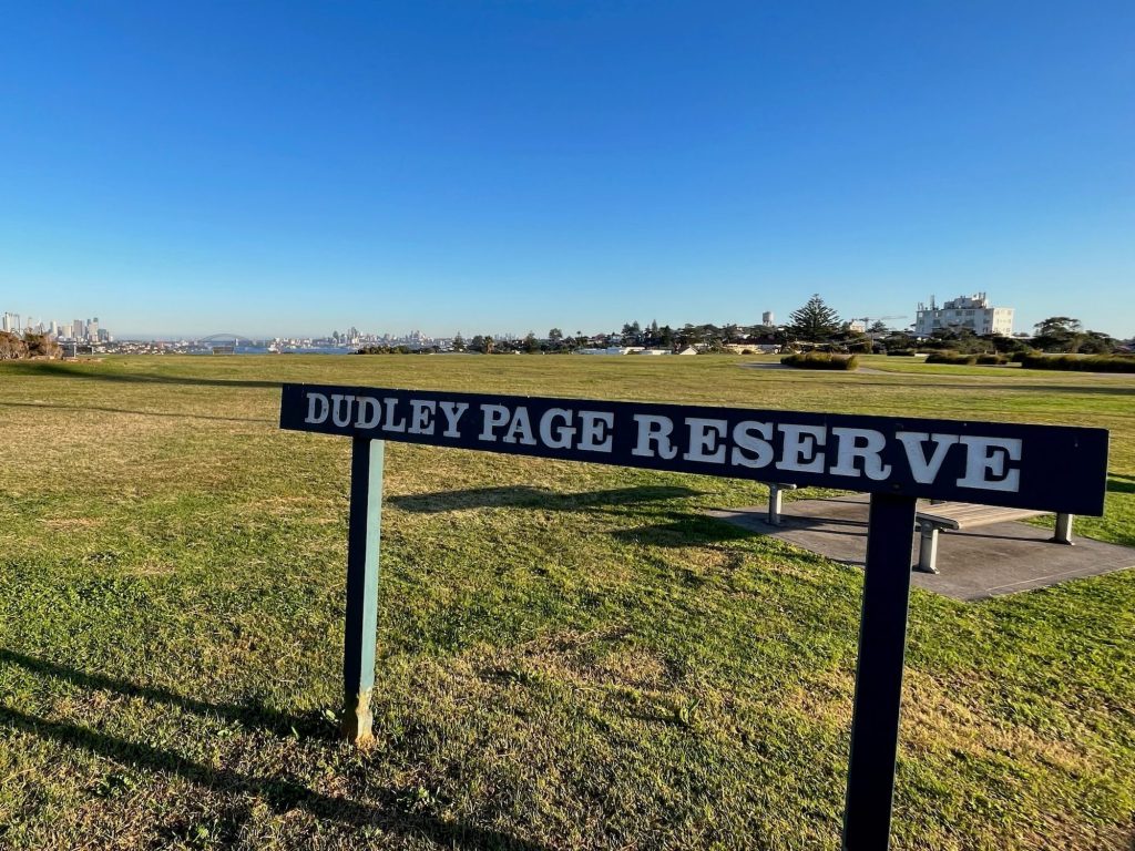 A view across Dudley Page Reserve in Dover Heights looking towards the Sydney skyline