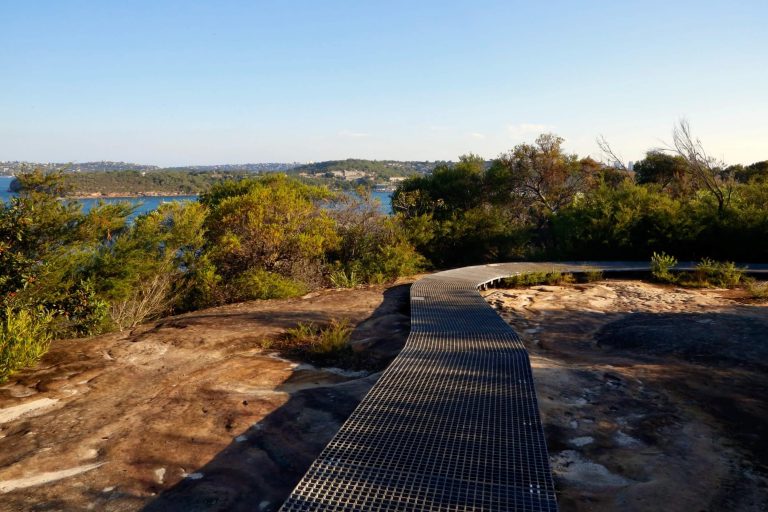 Raised walkway at Grotto Point Aboriginal Engravings site in Sydney on the Spit to Manly walk