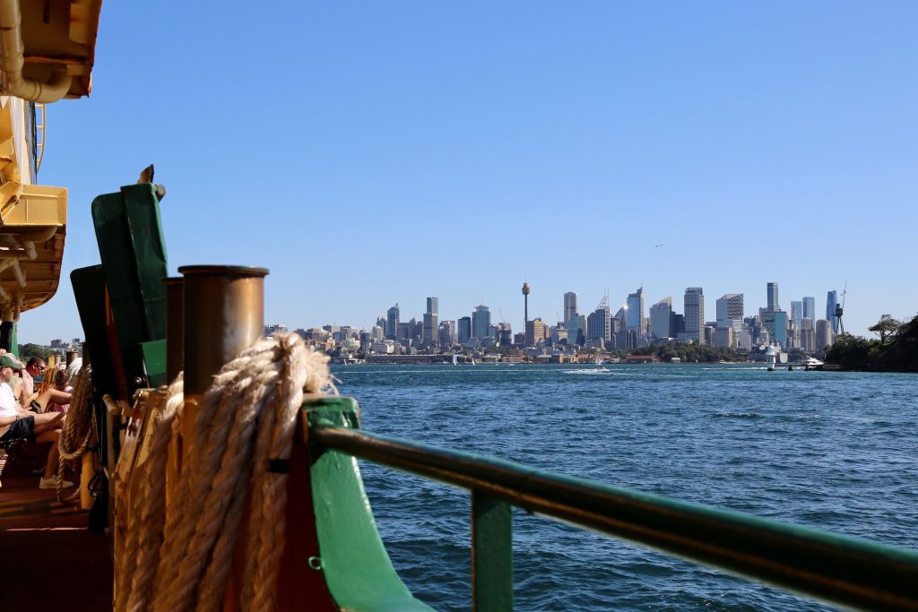 View of the Sydney city skyline from the Manly ferry en route to Circular Quay