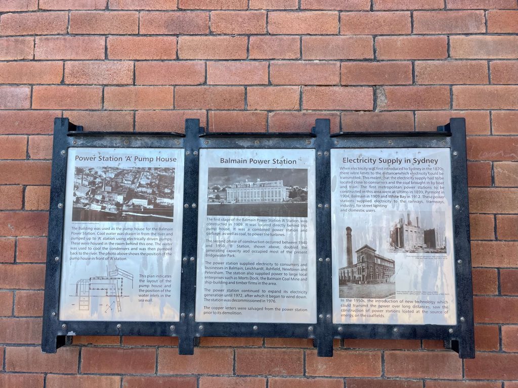 Signpost about the history of the Balmain Power Station