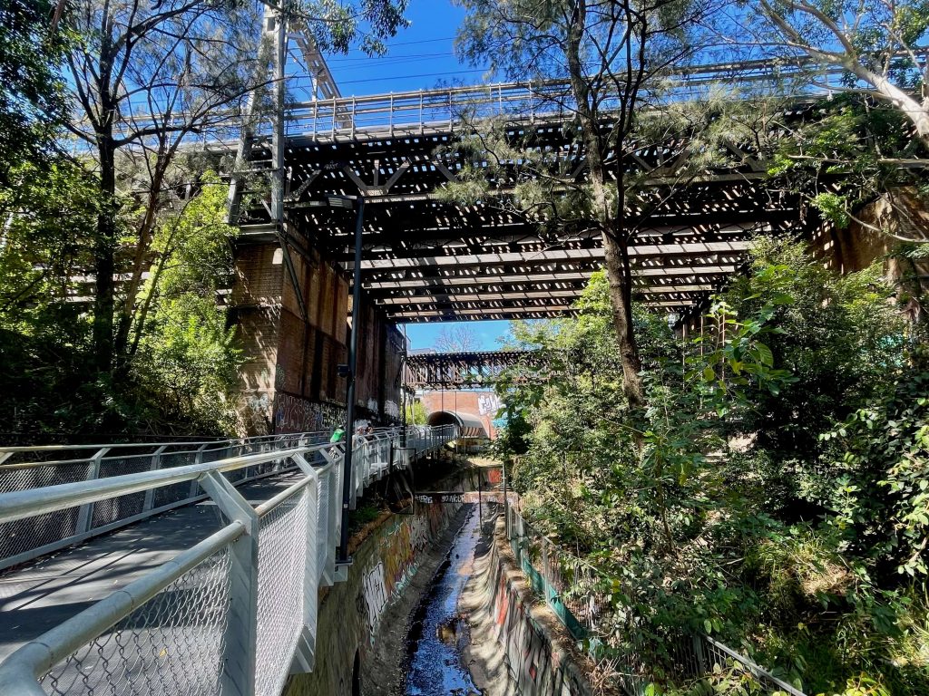 The GreenWay passes the Lewisham railway viaduct