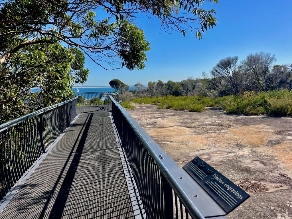 Jibbon Track in Royal National Park The viewing platform over the Jibbon rock engravings in Royal National Park