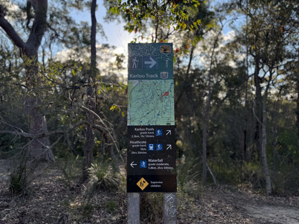 Karloo Pool and Uloola Falls Walk in Royal National Park Sign at Uloola Falls